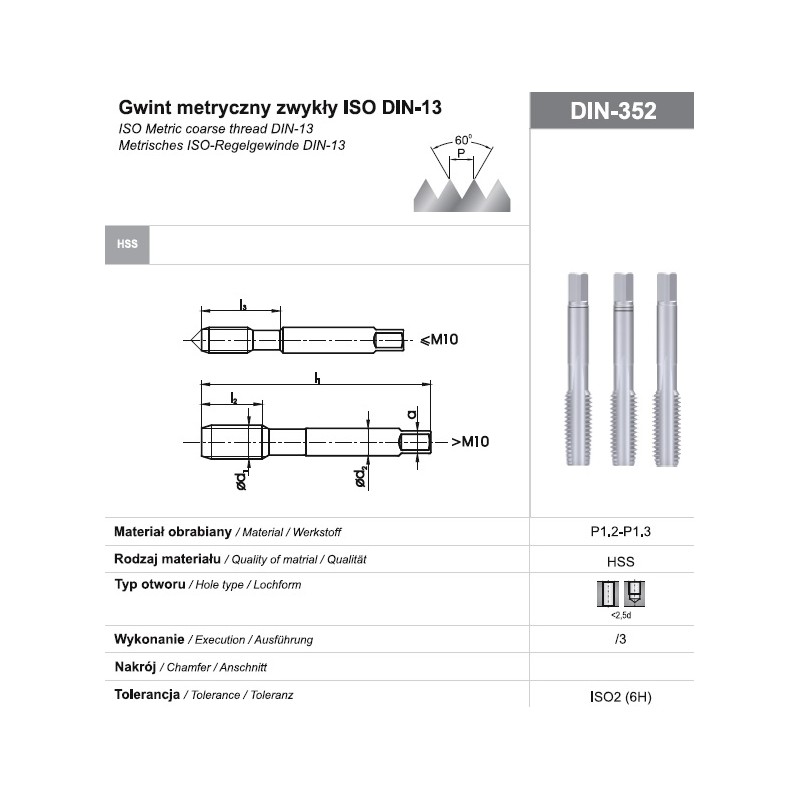 Komplet gwintowników ręcznych M36 NGMM 3 DIN 352 HSS 3 szt FANAR A1