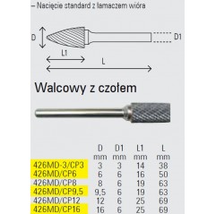 PILNIK OBROTOWY Z WĘGLIKA, WALCOWY 12 MM  BETA (426MD/CP12)