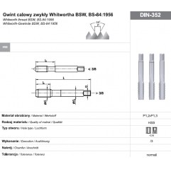 Komplet gwintowników ręcznych BSW 1/2"-12 NGWB/3 DIN-352 HSS 3 szt. FANAR  (A1-230001-7131)