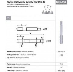 Gwintownik ręczny M20 nr 3-wykańczak NGMM DIN-352 HSS FANAR  (A1-233001-0200)