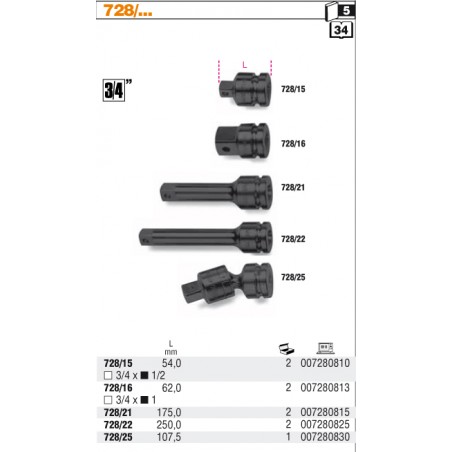 PRZEDŁUŻACZ 3/4" 250 MM  BETA (728/22)