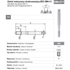 Gwintownik maszynowy wysokowydajny MF drobnozwojny M10x1 DIN-371B HSSE 800 FANAR  (C2-111101-0103)
