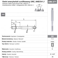 Gwintownik maszynowy wysokowydajny UNC 1/4"-20 DIN-371B HSSE 800 FANAR  (C2-111101-4127)