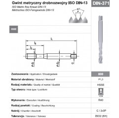 Gwintownik maszynowy wysokowydajny drobnozwojny M8x1 DIN-371C R40 HSSE 800 FANAR  (C2-511101-0083)