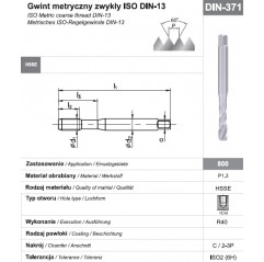 Gwintownik maszynowy wysokowydajny M10 DIN-371C R40 HSSE 800 FANAR  (C2-511101-0100)
