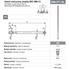 Gwintownik maszynowy wysokowydajny długi M6 DIN-371C R40 Extra long HSSE 800 FANAR  (C2-511121-0060)