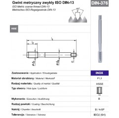 Gwintownik maszynowy wysokowydajny M6 DIN-376B HSSE INOX FANAR  (D2-111801-0060)