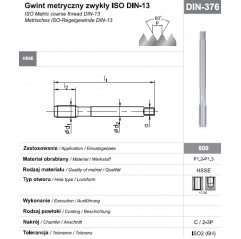 Gwintownik maszynowy wysokowydajny M8 DIN-376C HSSE 800 FANAR  (D2-121101-0080)