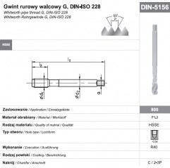 Gwintownik maszynowy wysokowydajny G 1/4" DIN-5156C R40 HSSE 800 FANAR  (D2-511101-3127)