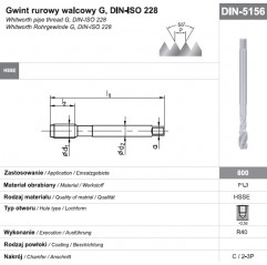 Gwintownik maszynowy wysokowydajny G 1/2" DIN-5156C R40 HSSE 800 FANAR  (D2-511101-3131)