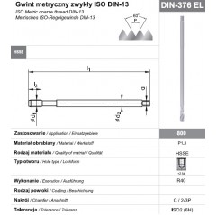 Gwintownik maszynowy wysokowydajny długi M12 DIN-376C R40 Extra long HSSE 800 FANAR  (D2-511121-0120)