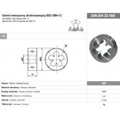 Narzynka M10x1 MF DIN-EN 22568 gwint metryczny drobnozwojny LH HSS 800 FANAR  (N1-111001-0103)