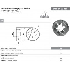 Narzynka M20 DIN-EN 22568 gwint metryczny zwykły HSS 800 FANAR  (N1-121001-0200)