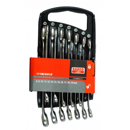 ZESTAW KLUCZY PŁASKO-OCZKOWYCH, ODSADZONYCH, 12 SZTUK W PLASTIKOWYM UCHWYCIE, 8-19 MM BAHCO (111M/SH12)