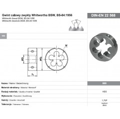 Narzynka BSW 5/16-18 DIN-EN 22568 gwint calowy zwykły Whitwortha HSS 800 FANAR  (N1-121001-7128)