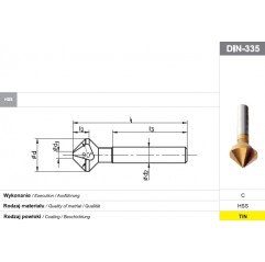 Pogłębiacz stożkowy 90° fi 16,5 mm DIN 335-C HSS TIN FANAR  (T1-043010-0165)