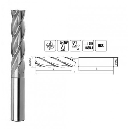 Frez trzpieniowy NFPA fi 5 mm 24/68 mm 4 ostrza DIN 844-ALN HSS FENES  (0641-512-110-050)