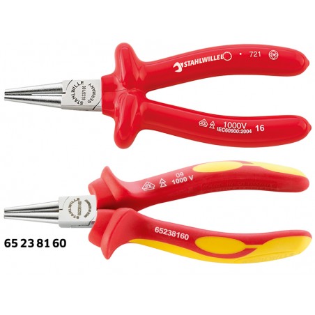 Szczypce okrągłe, krótkie, izolowane 1000 V L160 mm chromowane STAHLWILLE (65238160)