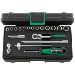Zestaw narzędzi 1/4" grzechotka+nasadki 6-kąt 3,5-13 mm+akcesoria, 19 elementów w walizce ABS STAHLWILLE (96011124)