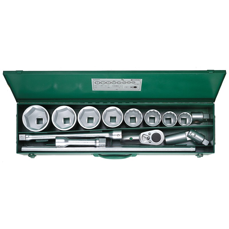 Zestaw narzędzi 1" 14 elementów w metalowej walizce (8 nasadek 46-80 mm+6 akcesoriów) STAHLWILLE (96060103)