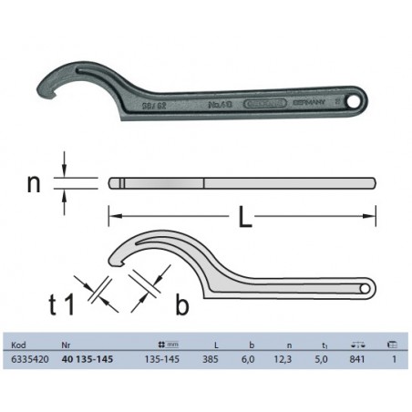 Klucz hakowy z noskiem 385 mm GEDORE  (6335420)