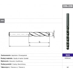 Wiertło kręte NWKA fi 3,3 36/65 mm HSSE szlifowane INOX FANAR  (W2-101811-0330)