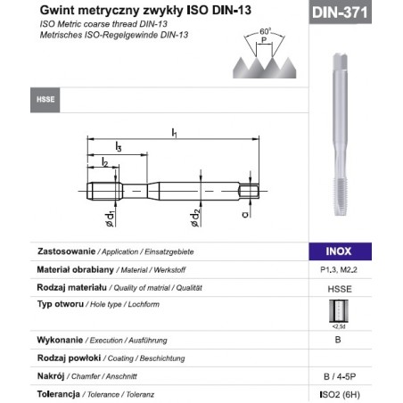 Gwintownik Maszynowy Wysokowydajny M8 DIN-371B HSSE HL INOX FANAR (C2 ...