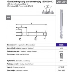 Gwintownik maszynowy wysokowydajny drobnozwojny M8x1 DIN-371C R40 HSSE INOX FANAR  (C2-511801-0083)