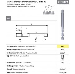 Gwintownik maszynowy wysokowydajny M8 DIN-371C R45 HSSE AL FANAR  (C2-521701-0080)