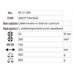 Nożyce zapadkowe do kabli fi 52 mm rękojeści dwukomponentowe KNIPEX  (95 31 280)