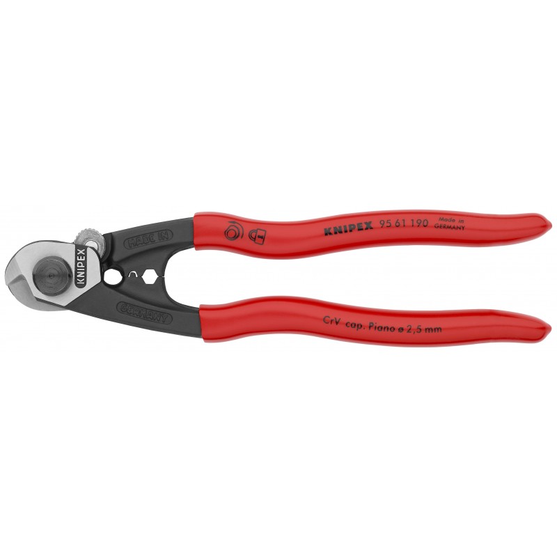 Nożyce do lin stalowych Odkuwane z tworzywa sztucznego, powlekane 190 mm KNIPEX (95 61 190) Nożyce do lin stalowych Odkuwane z tworzywa sztucznego, powlekane 190 mm KNIPEX (95 61 190)
