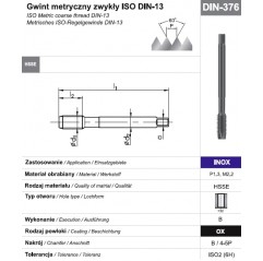 Gwintownik maszynowy wysokowydajny M12 DIN-376B HSSE OX INOX FANAR  (D2-116801-0120)