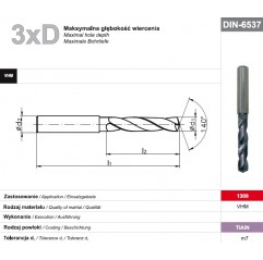 Wiertło pełnowęglikowe fi 14,0 60/107 mm 3xD HA14 VHM TIALN 1300 FANAR  (W9-604013-1400)