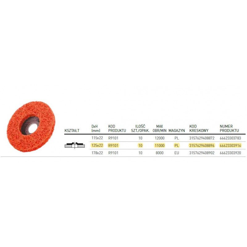 SCIERNICA CZYSZCZACA R9101 125x22,2 BLAZE RAPID STRIP NORTON (66623303916  (10))