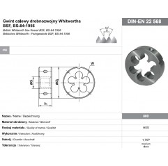 Narzynka BSF 3/8-20 DIN-EN 22568 gwint calowy drobnozwojny Whitwortha HSS 800 FANAR  (N1-121001-7229)