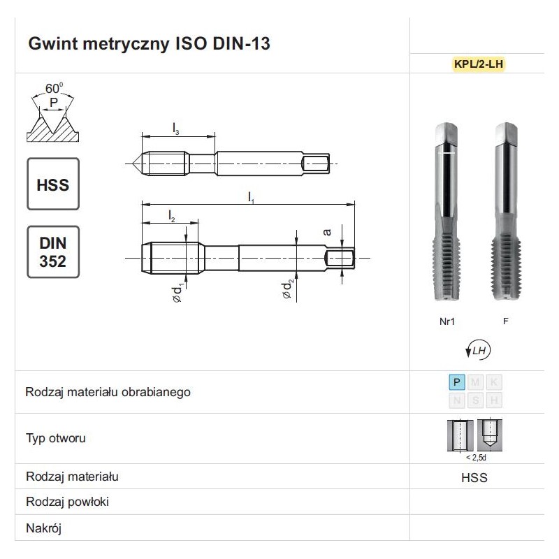 GWINTOWNIK M12 NGMM/2 DIN-352 LH (6H) HSS FANAR (A1-260001-0120)
