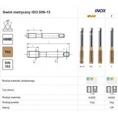 GWINTOWNIK M16 NGMM/3-P DIN-352 (6HX) HSSE TIN INOX FANAR (A2-235831-0160)