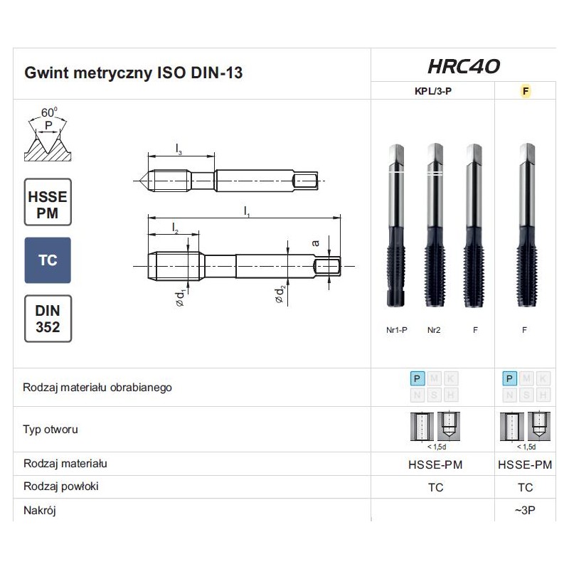 GWINTOWNIK M12 NGMM/3 DIN-352 NR3 HSSE-PM TICN HRC40 FANAR (A4-203D51-0120)