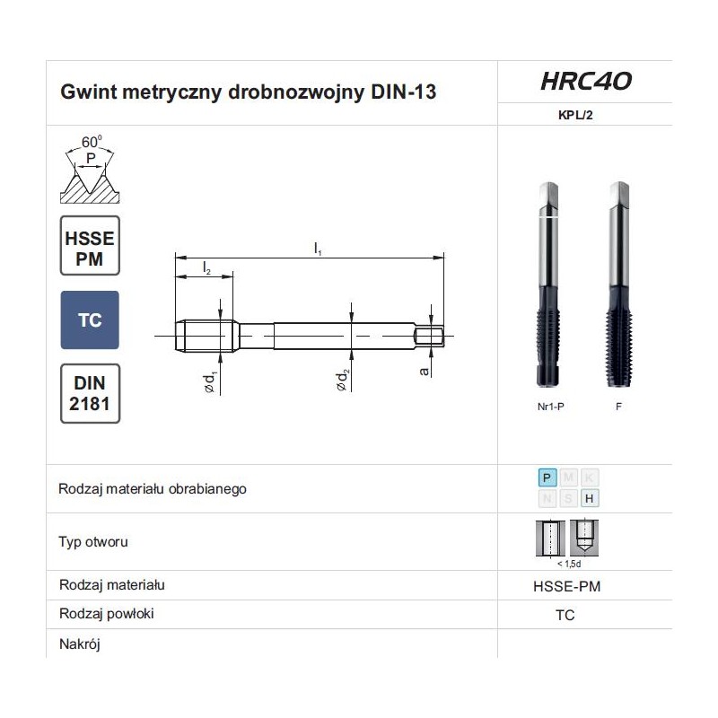 GWINTOWNIK M12x1,5 NGMM/2-P DIN-2181 (6HX) HSSE-PM HRC40 FANAR (A4-225D51-0125)