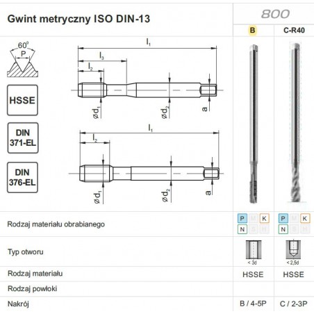 Gwintownik Maszynowy Wysokowydajny M16 DIN-376B HSSE INOX FANAR (D2 ...