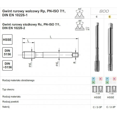 Gwintownik Maszynowy Wysokowydajny G 3/8" DIN-5156B HSSE 800 FANAR (D2 ...