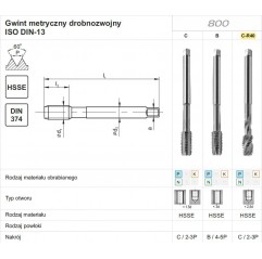 GWINTOWNIK M12x1 DIN-374C R40 (6H) HSSE 800 FANAR (D2-511101-0123)