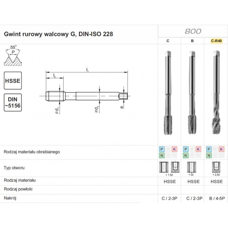 GWINTOWNIK G 1" DIN-5156C R40 HSSE 800 FANAR (D2-511101-3139)