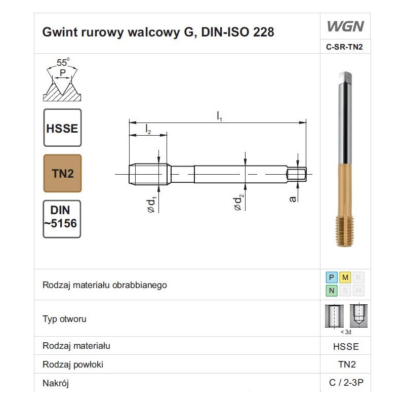 WYGNIATAK G 1/2  DIN5156-C HSSE WGN TIN FANAR (D2-923105-3131)