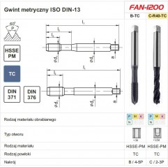GWINTOWNIK M18 DIN-376C R40 (6H) HSSE TICN FAN  FANAR (D4-565001-0180)