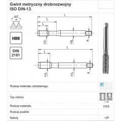 GWINTOWNIK M12x1,5 NGMM/1 DIN-2181D (6H) HSS FANAR (E1-131001-0125)