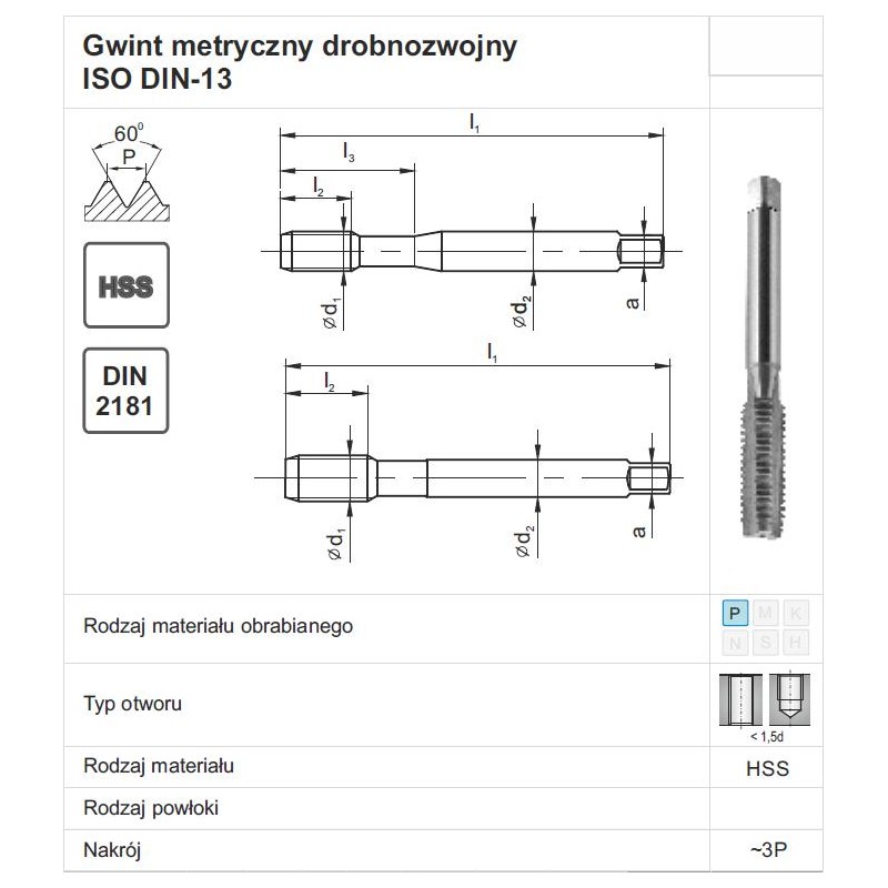 GWINTOWNIK M12x1,5 NGMM/1 DIN-2181D (6H) HSS FANAR (E1-131001-0125) GWINTOWNIK M12x1,5 NGMM/1 DIN-2181D (6H) HSS FANAR (E1-131001-0125)