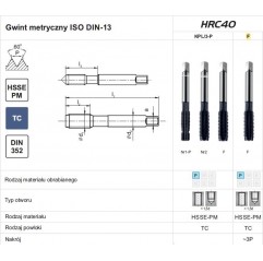 GWINTOWNIK M16 NGMM/3 DIN-352 NR3 HSSE-PM TICN HRC40 FANAR (A4-203D51-0160)