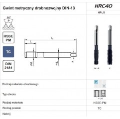 GWINTOWNIK M16x1,5 NGMM/2-P DIN-2181 (6HX) HSSE-PM HRC40 FANAR (A4-225D51-0165)