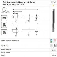 GWINTOWNIK NPT 1"-11.1/2 DIN-374C HSSE 800 FANAR (D2-121101-4639)